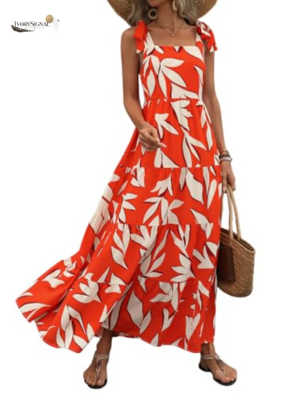 Sleeveless Floral Maxi Dress Square Neck A-Line Boho Beach Casual